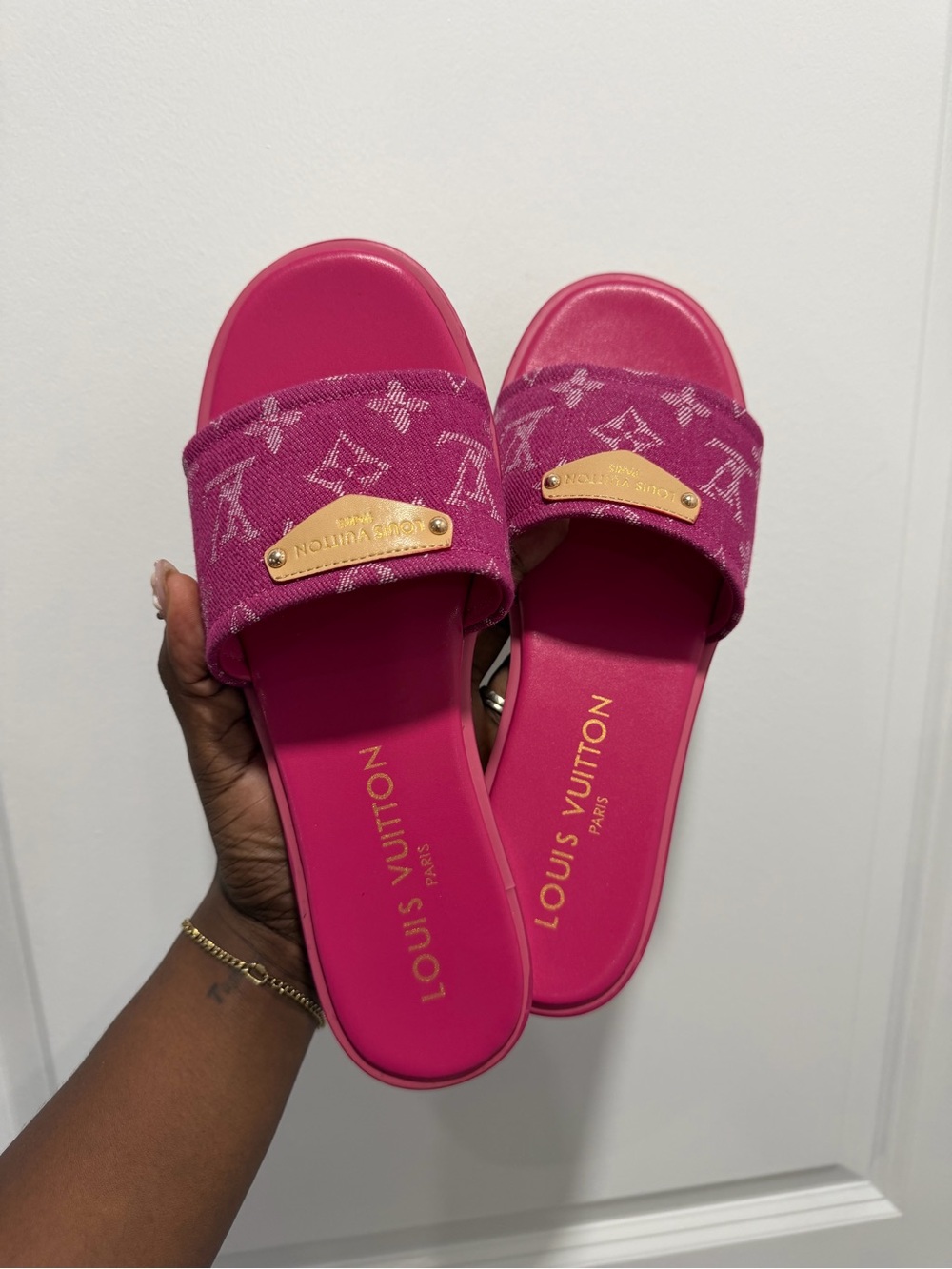 Louis Vuitton Fuchsia Pink Monogram Slide Sandals